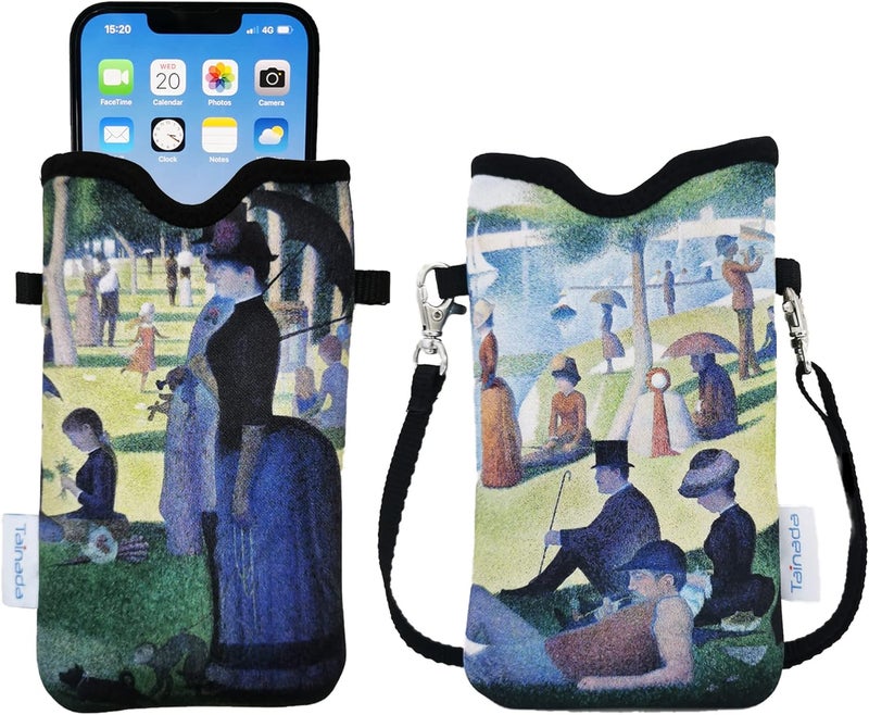 Tainada Men Women Neoprene Phone Sleeve Pouch Case Bag with Crossbody Strap/Neck Lanyard for iPhone 17/16/15/14 Pro Max, 16/15/14 Plus, Air, 16e, Samsung S25, S24, A56, A55, (Seurat Sunday Island) - Image 1